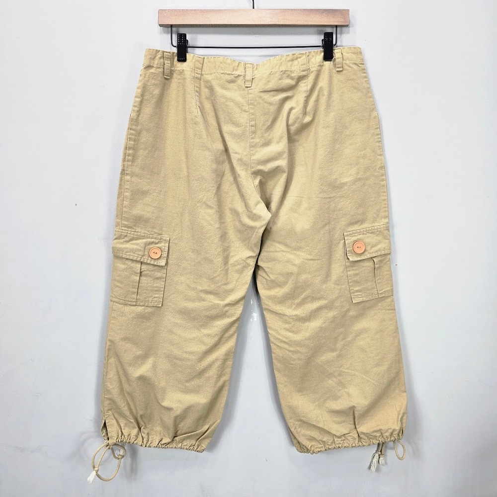 Vintage Y2K Cargo Capri Pants L 34X21 Tan Mid Rise Ripstop Parachute Tie Balloon - Picture 5 of 11